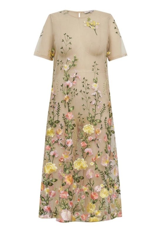 A-View - Fuschia Midi Dress AV7086 - 201 - Sand/Yellow