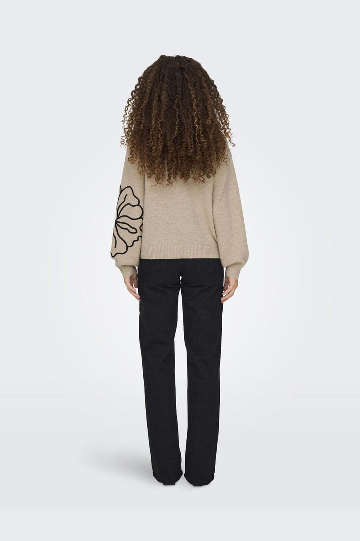 JDY - Jdyjella L/S Flower Pullover Knt - 4769601 Cement Melange