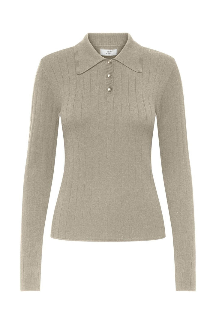 JDY - Jdykate L/S Polo Pullover Knt - 4907481 Sandshell