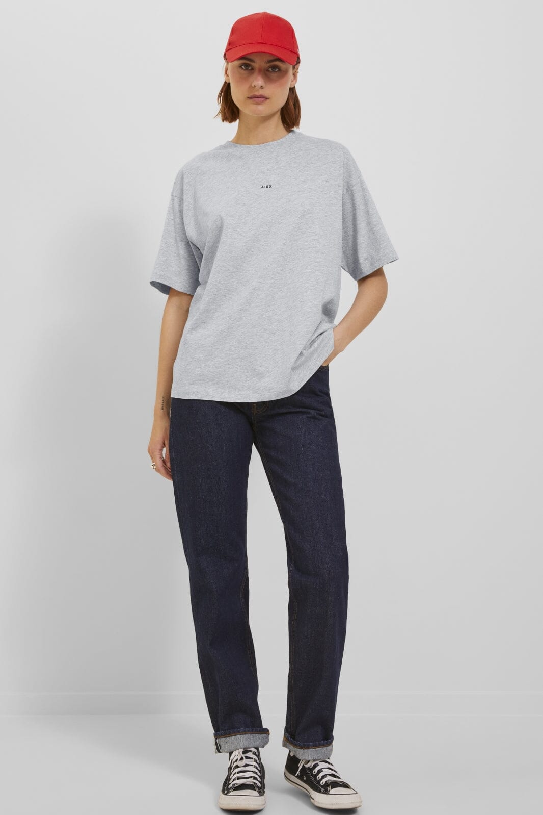 Jjxx - Jxandrea Loose Ss Logo Tee 12205777 - 4229245 - Light Grey Melange Black Jjxx Logo