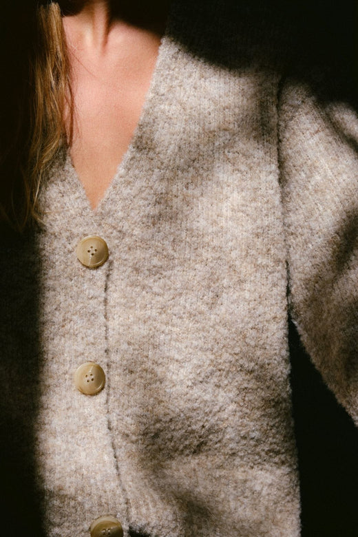 Neo Noir - Lavanda Boucle Knit Cardigan 164894 - 125 - Dark Sand Cardigans 