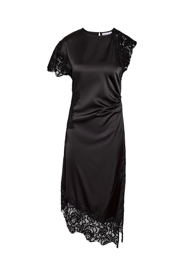 Noisy May - Nmwren S/S Satin Lace Long Dress - 5109587 Black