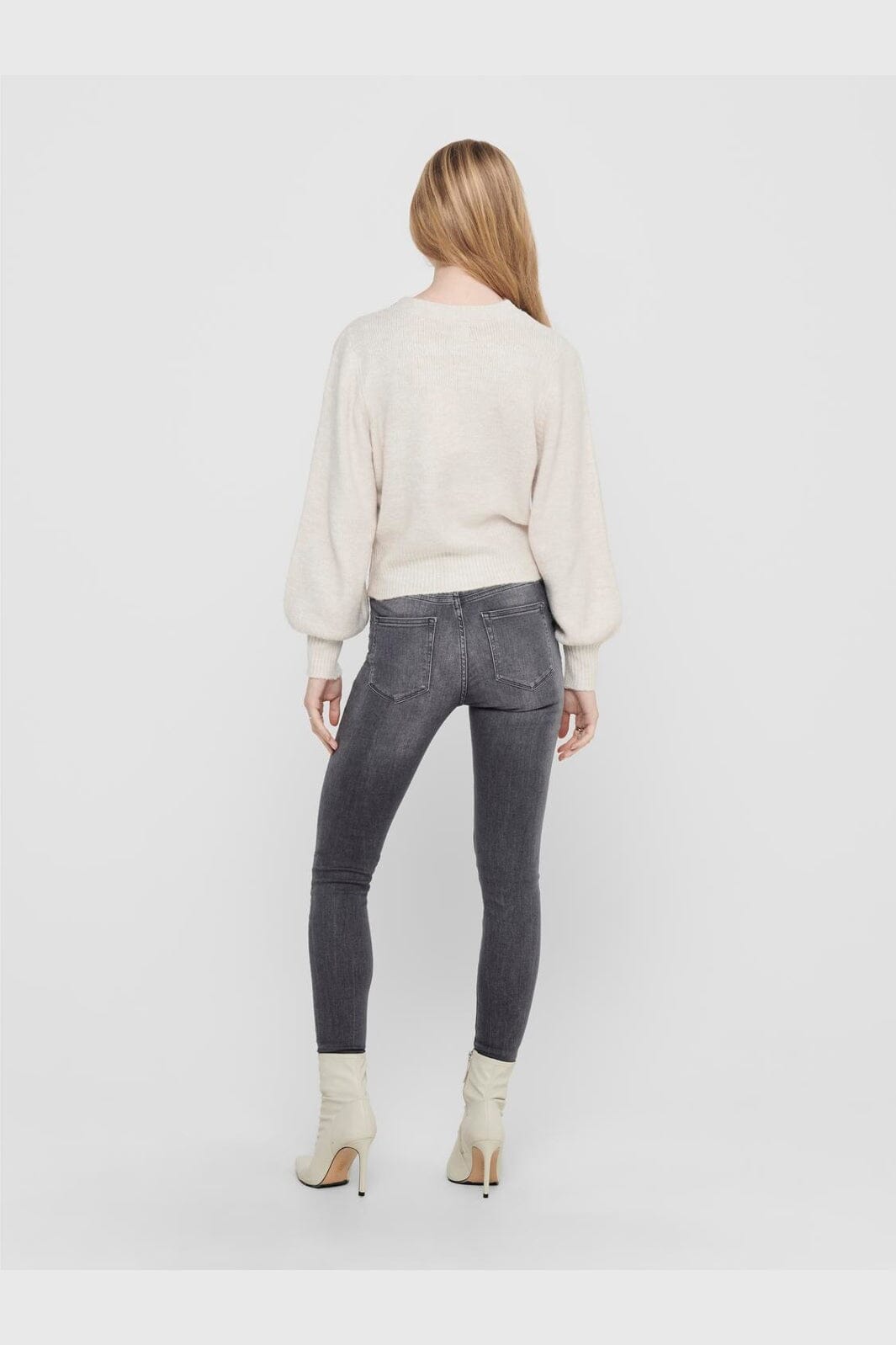 Only - Onlelsa L/S Pullover Knt - 3493207 Pumice Stone W. White Melange