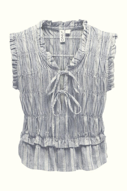 Only - Onlgoa S/S Linen Bl Frill Top Cc - 4984980 Coronet Blue Bright White