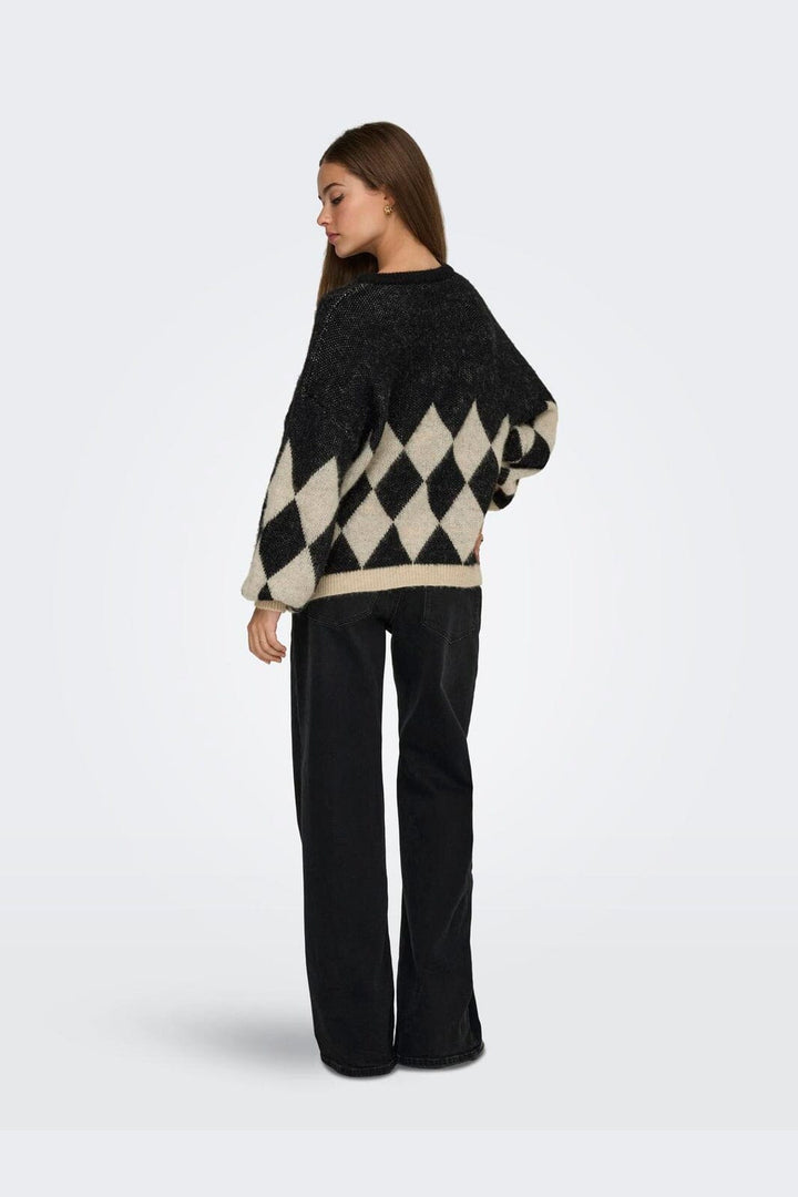 Only - Onlnoeme Life Ls Jq O-Neck Nca Knt - 4895268 Black Biscotti/Melange/Harlekin