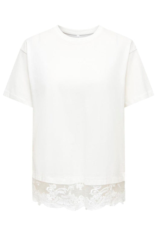 Only - Onlvivvi S/S Lace Bottom Top - 5130044 Cloud Dancer Cloud Dancer Lace