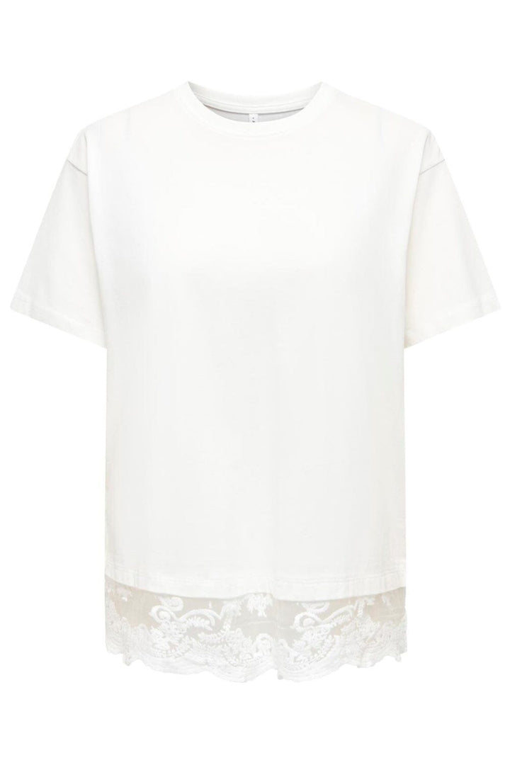 Only - Onlvivvi S/S Lace Bottom Top - 5130044 Cloud Dancer Cloud Dancer Lace