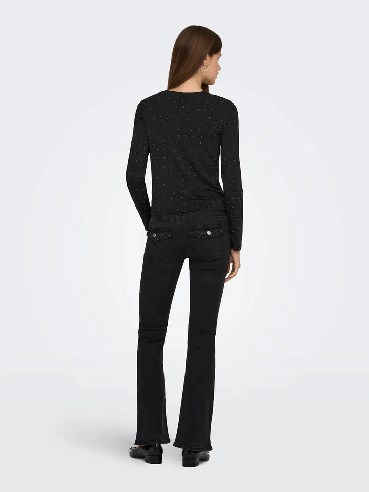 Only - Onlzita L/S O-Neck Top Bf - 4869236 Black Silver Rhinestones Bluser 
