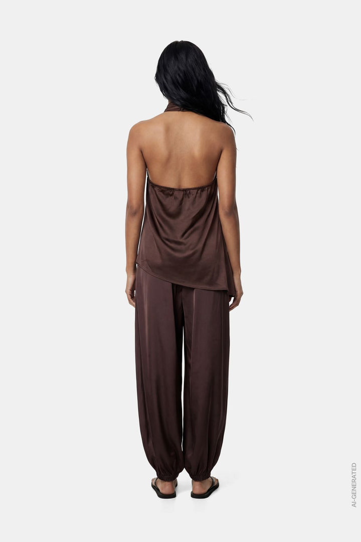 Pieces - Pcfesta Halterneck Satintop - 5127988 Hot Fudge
