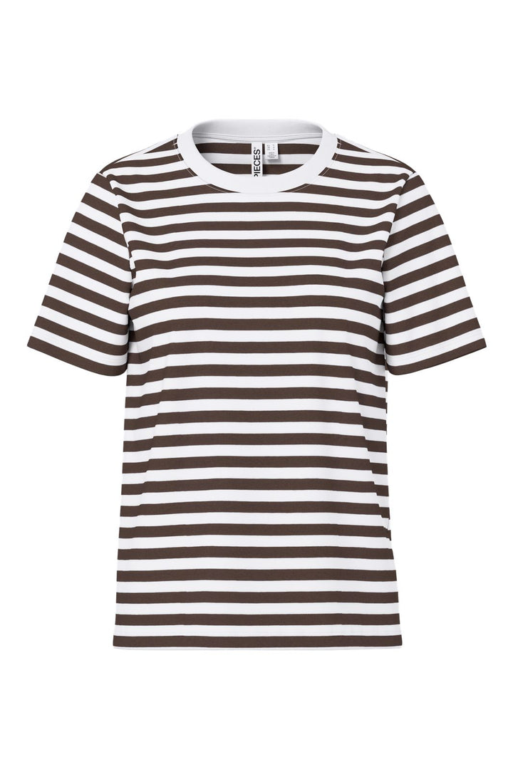 Pieces - Pcria Ss Tee Stripes - 5048825 Hot Fudge Bright White