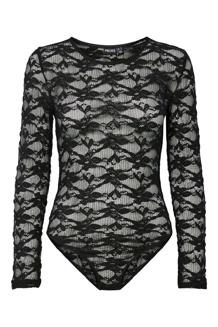 Pieces - Pcrillo Flower Lace Ls Bodystocking - 4871483 Black