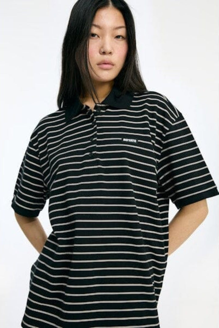 Rotate - Pique Shortsleeve Polo 115643000 - 1000 BLACK COMB. T-shirts 